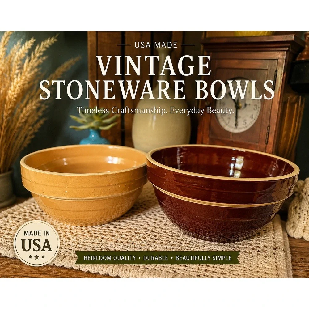 Vintage USA Ringware Stoneware Mixing Bowls 8